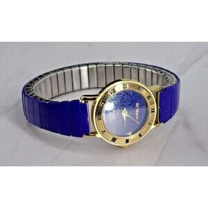 St. Marin Watch Cobalt Blue Band Gold Bezel Blue Dial WORKS New Battery VTG